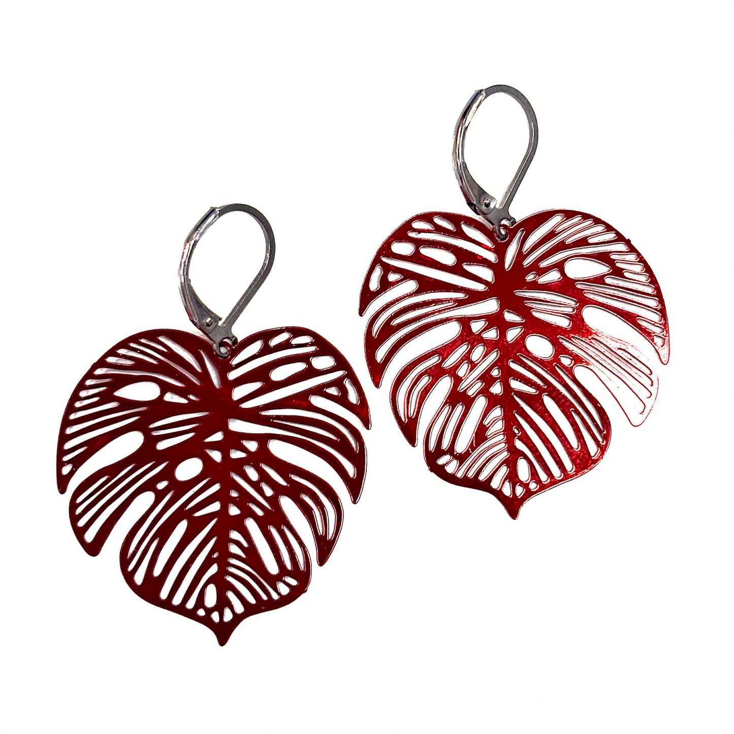 Boucles d'oreilles - Feuille Monstera - Rouge Inox (12 couleur différentes)