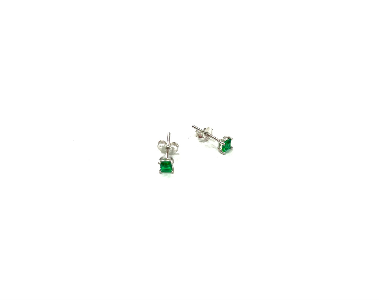 Boucles d'oreilles - Carré 3.5mm - Vert - Rouge Argent 9.25