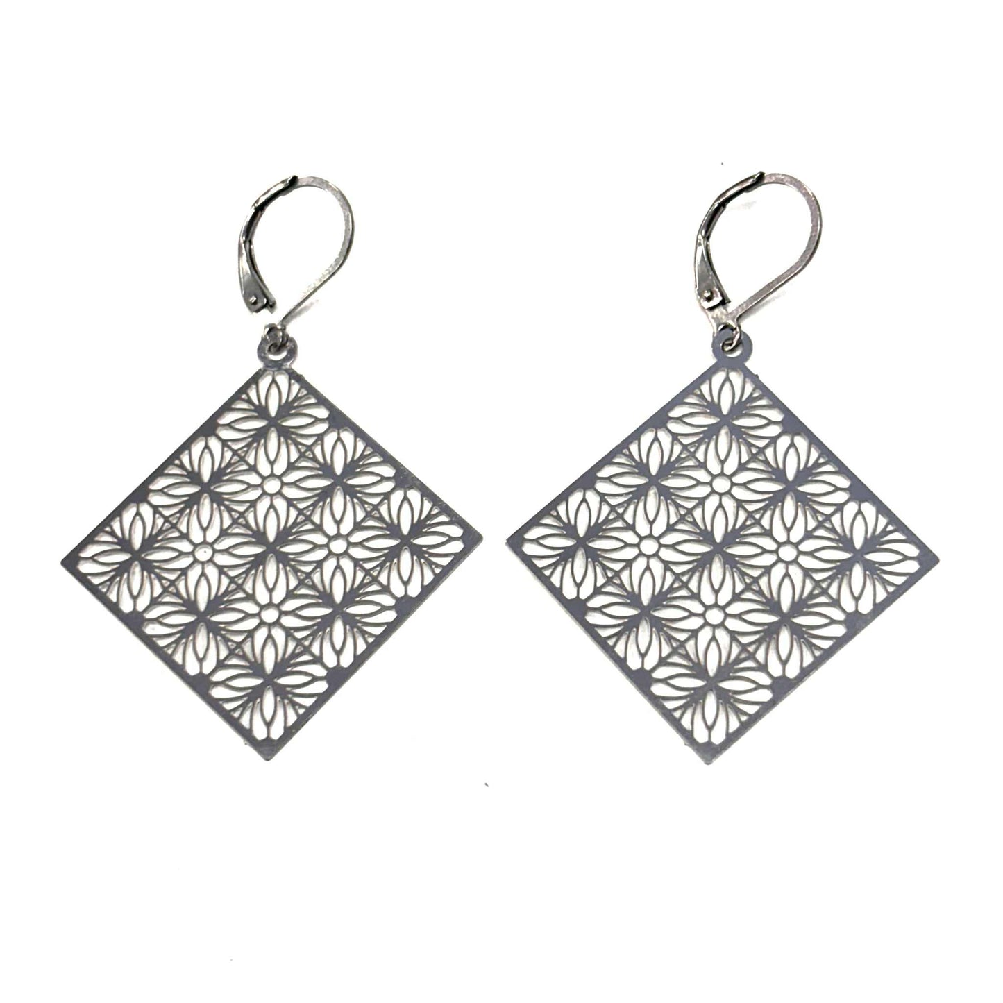Boucles d'oreilles - Carré mandala- Rouge Inox