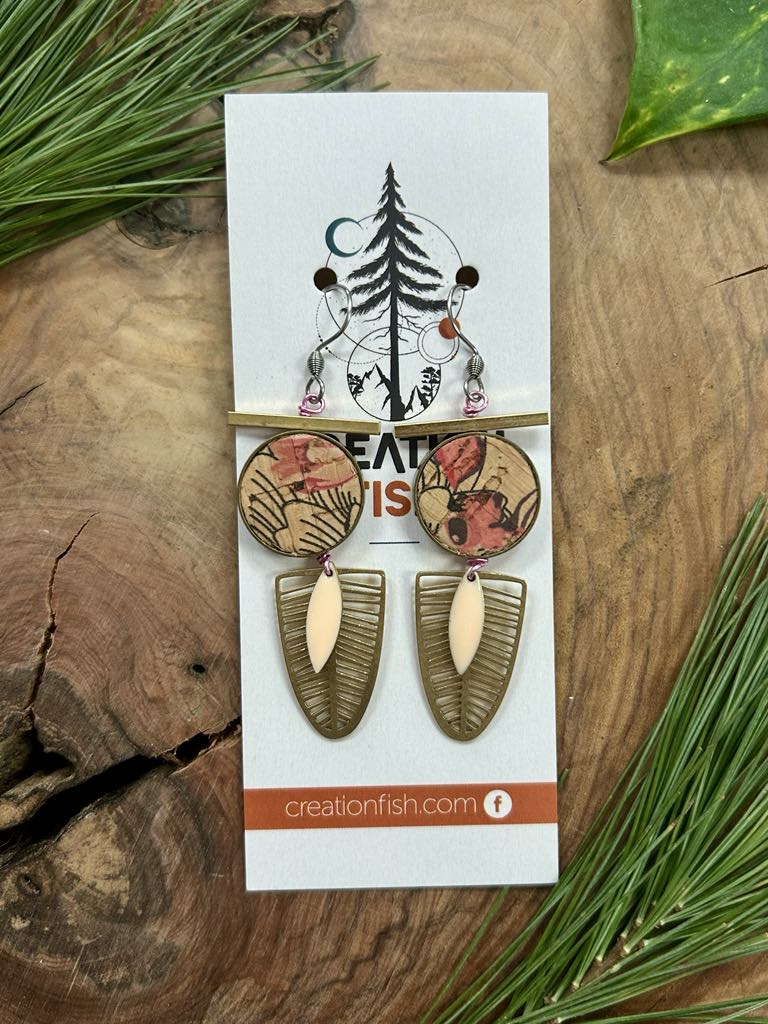 Boucles d'oreilles- Feuille fleurs -Création Fish