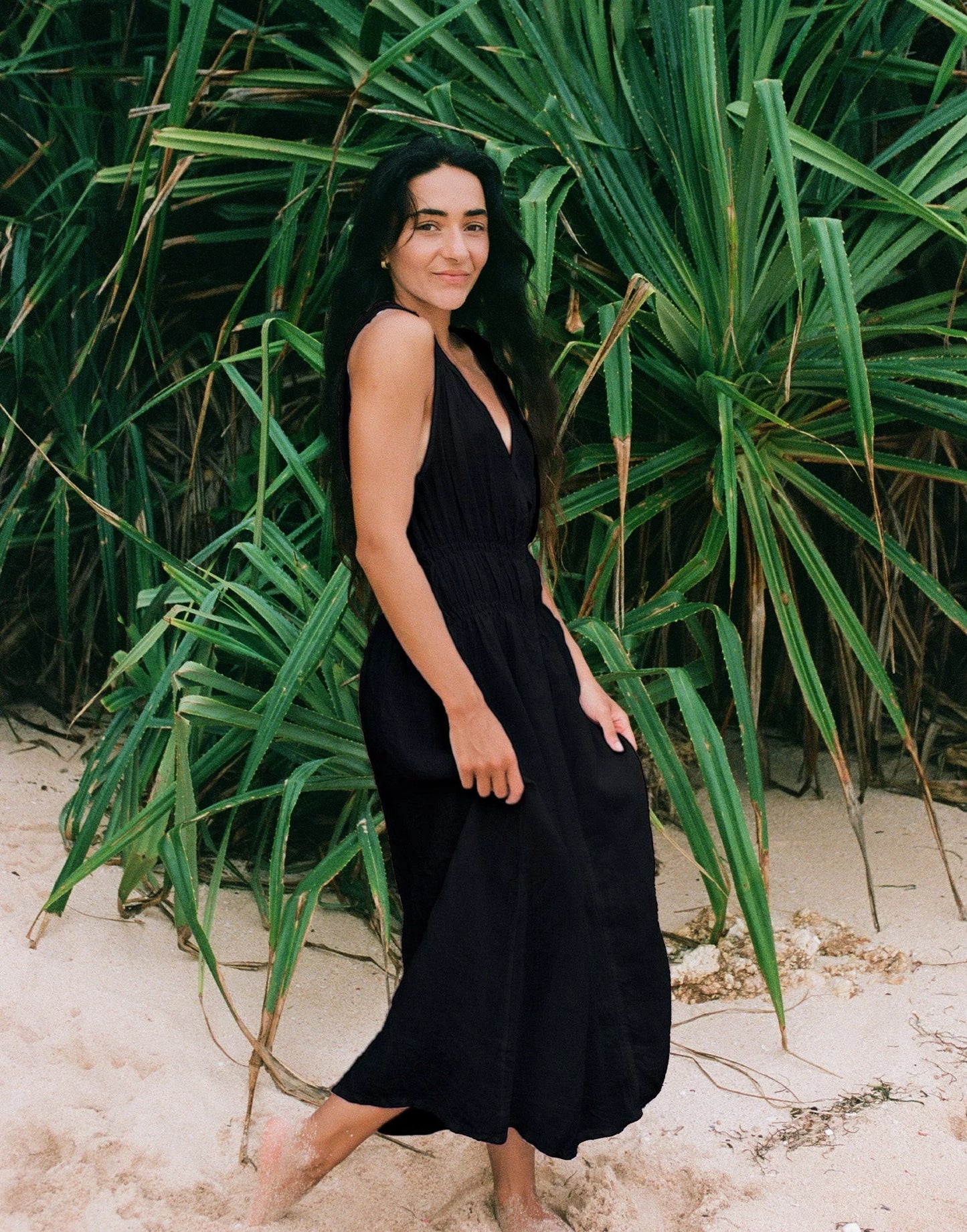 LUNA ROBE MIDI EN LIN - noir - Black