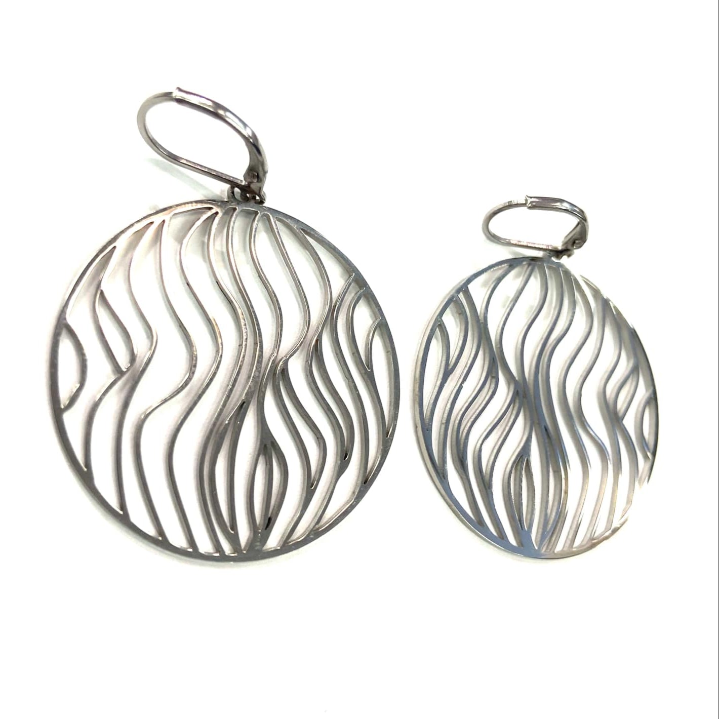 Boucles d'oreilles - Rond avec vagues argent - Rouge Inox