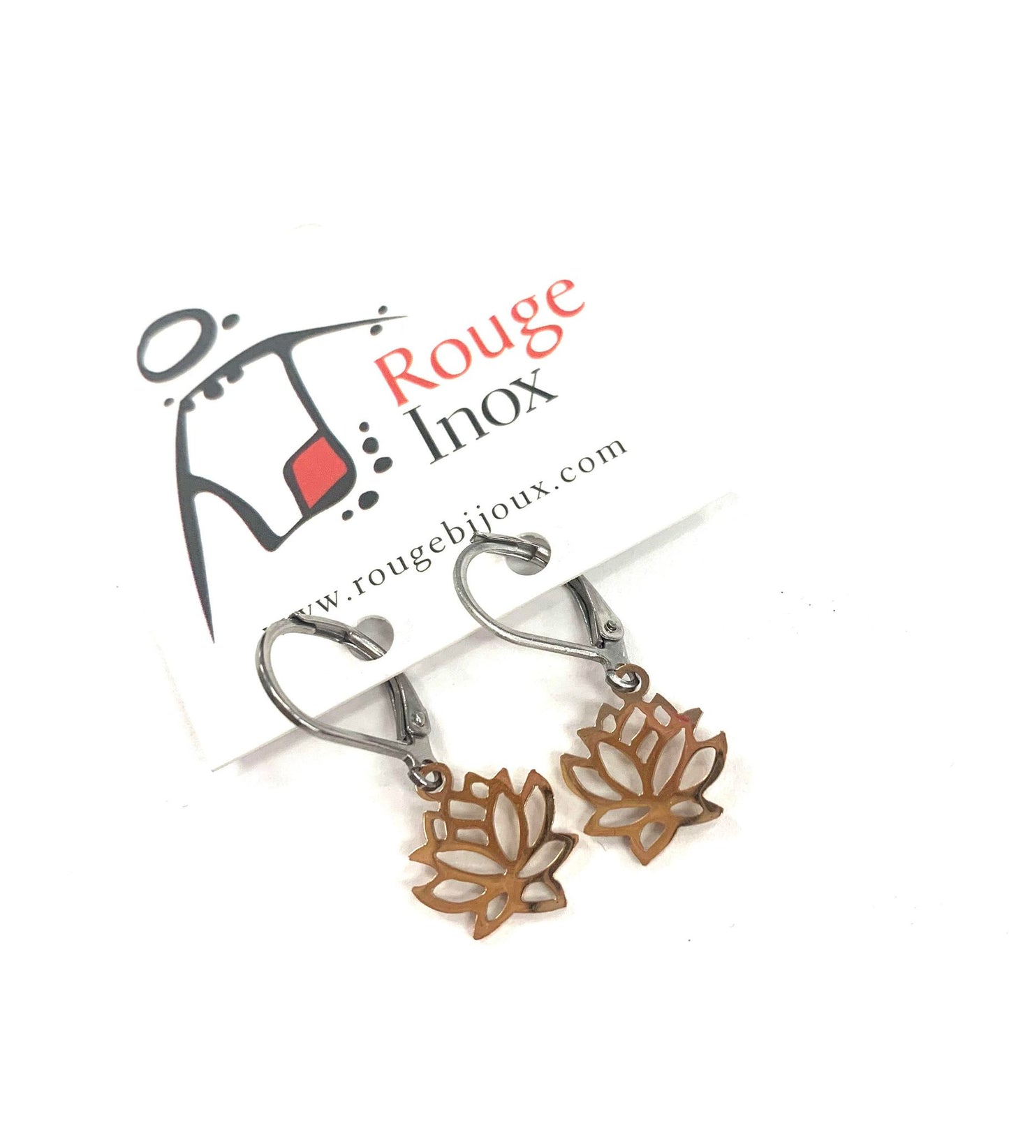 Boucles d'oreilles Lotus - Or rose - Rouge Inox