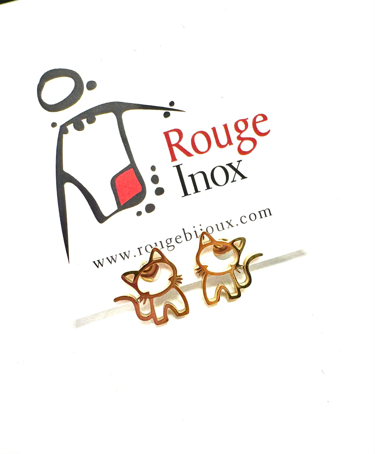 Gold cat earrings - stainless steel red