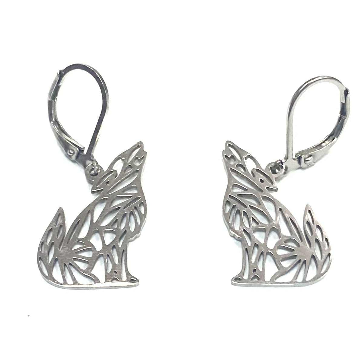 Boucles d'oreilles - Loup hurlant - Rouge Inox