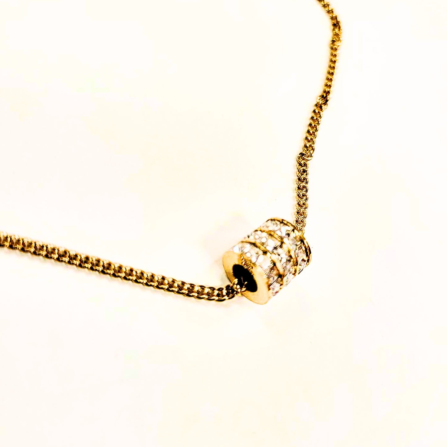 Collier Inox Cylindre et Zircon - or - Rouge Inox