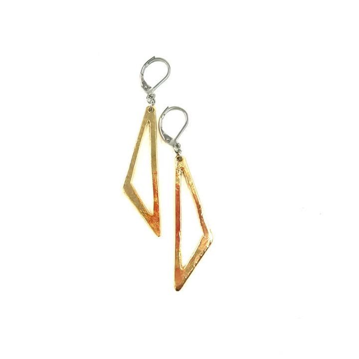 Earrings - Empty shiny gold triangle - Red Jewelry