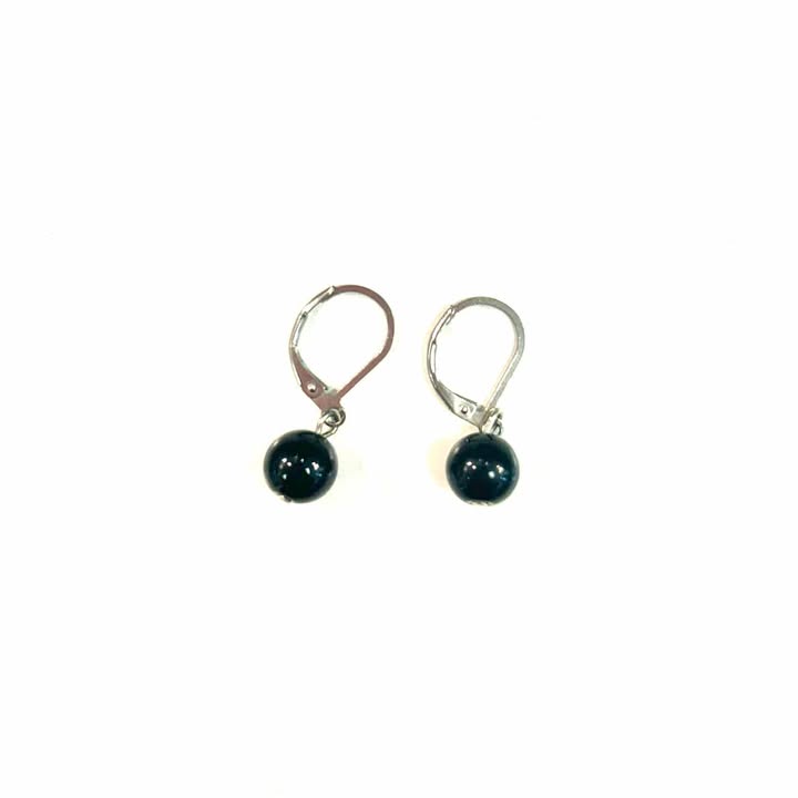Boucles d'oreilles - Bille en pierre- noir- MJ Bijoux