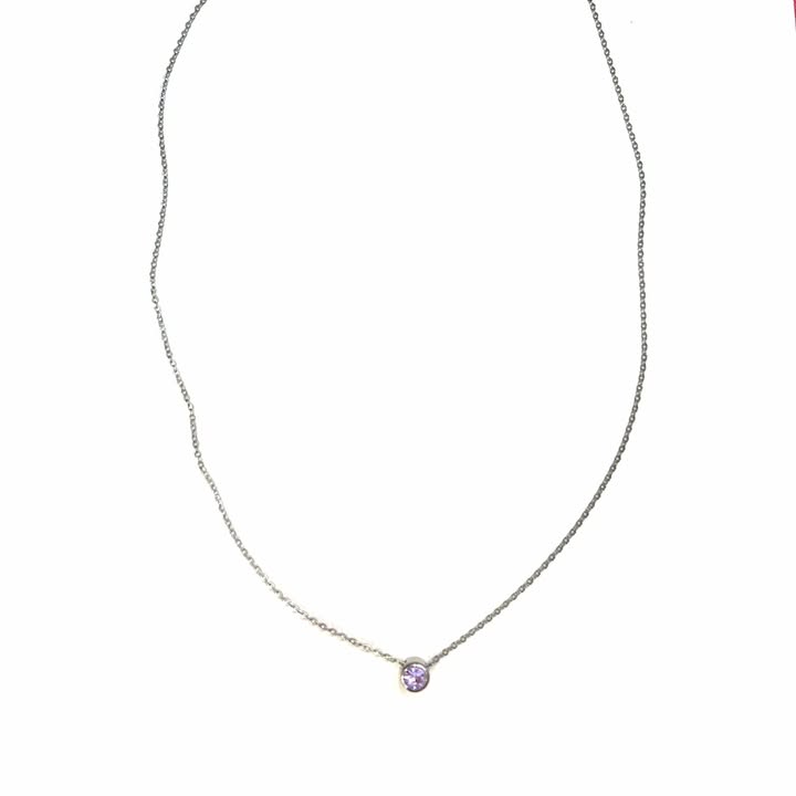 Necklace - Small stone - Lilac - Red Stainless steel