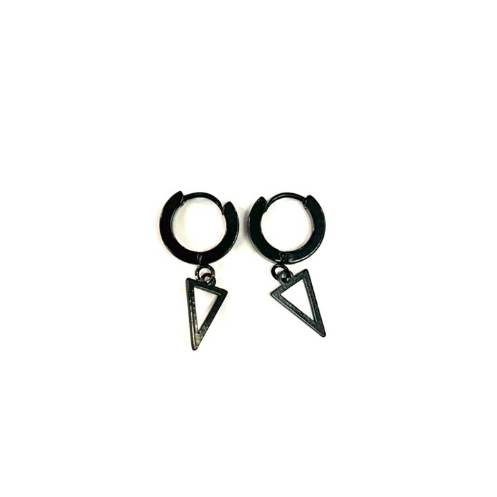 Boucles d'oreilles - Anneau noir et triangle - Rouge Inox