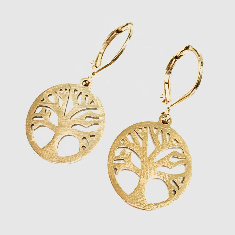 Boucles d'oreilles tombantes Arbre de vie 15 mm - Or - 2 variantes d'attache - Rouge Inox