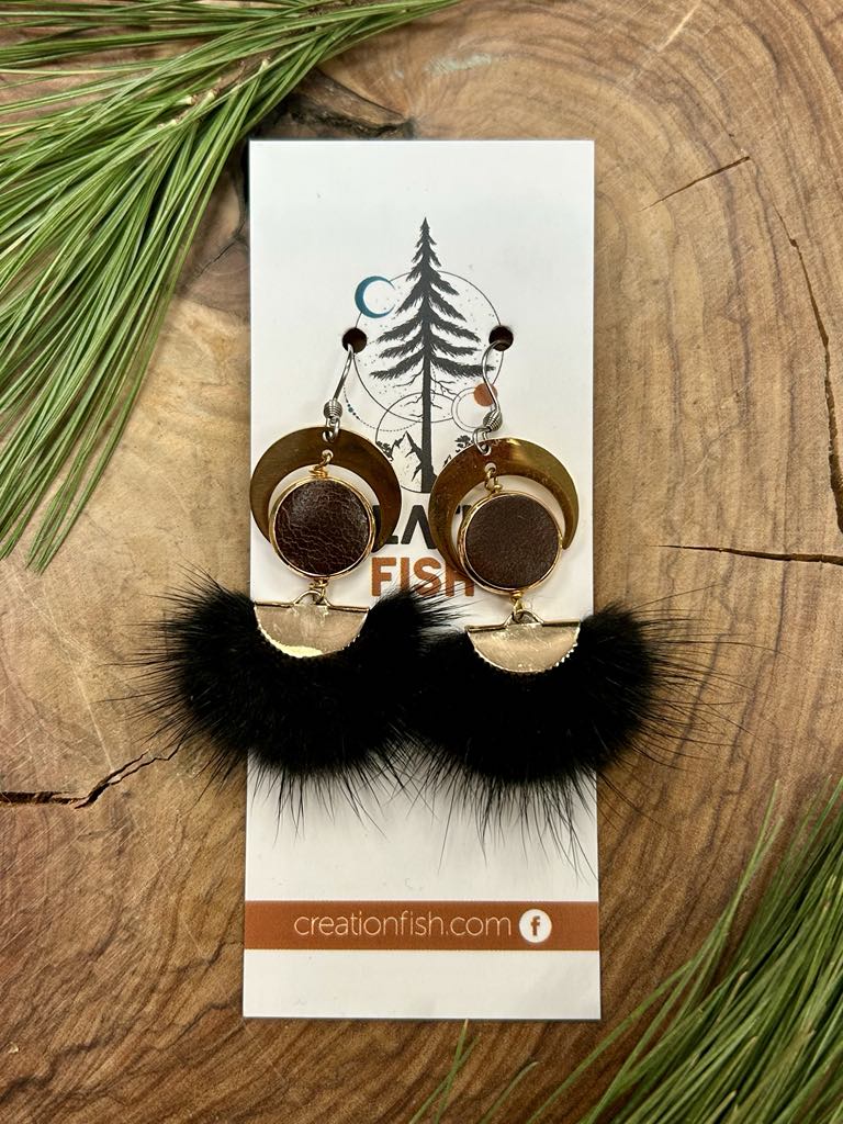 Earrings - Brown and black hair - Fish Creation