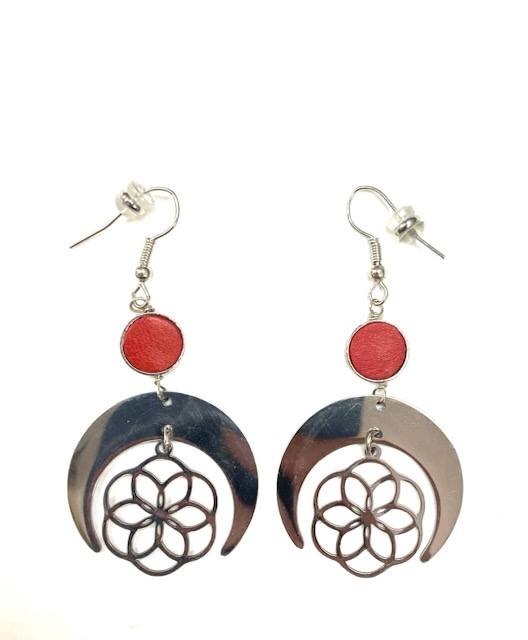 Earrings - Shell - Gold - Red Stainless Steel