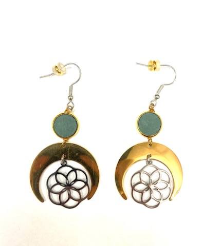 Earrings - Shell - Gold - Red Stainless Steel