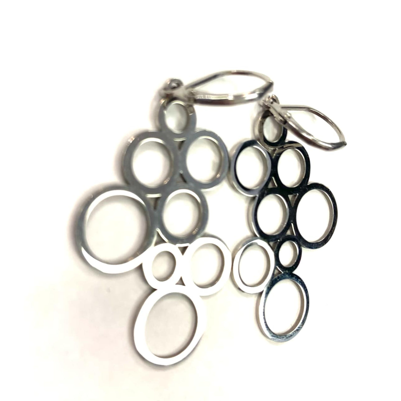 Boucles d'oreilles - Ronds multiples - Argent - Rouge Inox