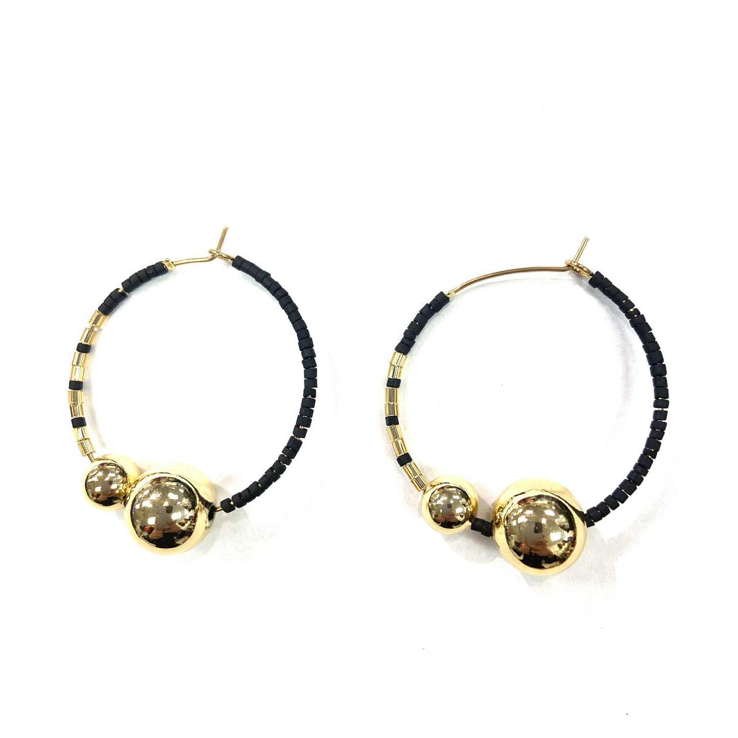 Boucles d'oreilles - Anneau Bulles dorées - Rouge Inox