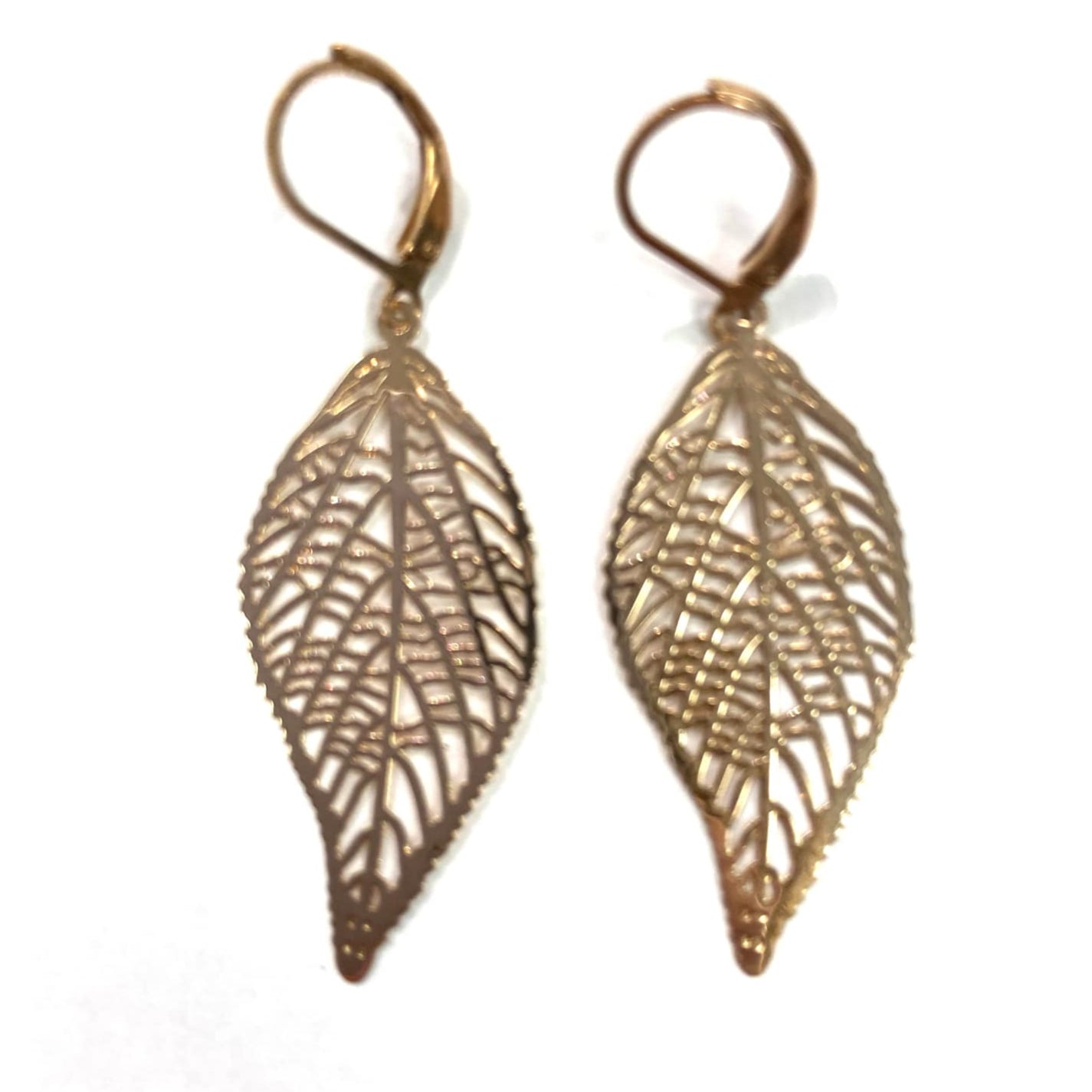 Boucles d'oreilles - Feuille allongée or - Rouge Inox