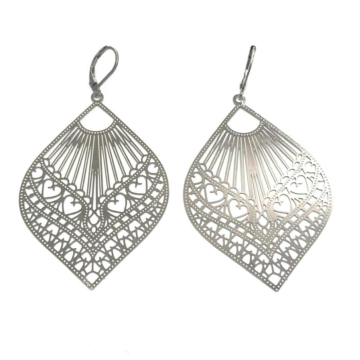 Boucles d'oreilles - Feuille filiane - Rouge Inox