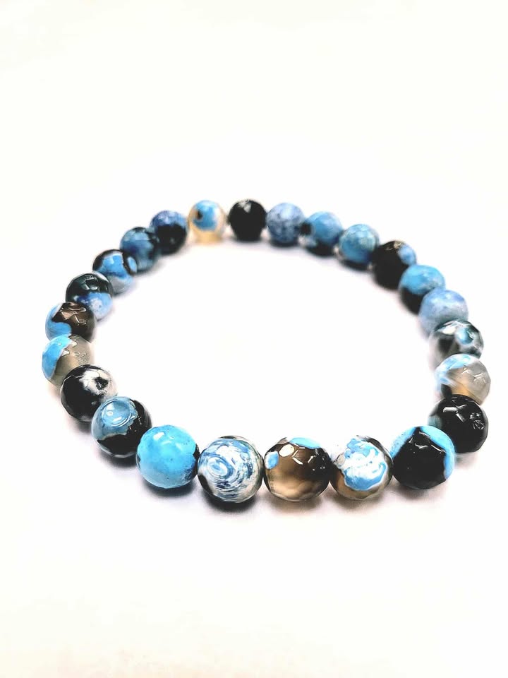 Bracelet - Agate de feu brun-bleu ciel - pierre fine - Rouge Bijoux