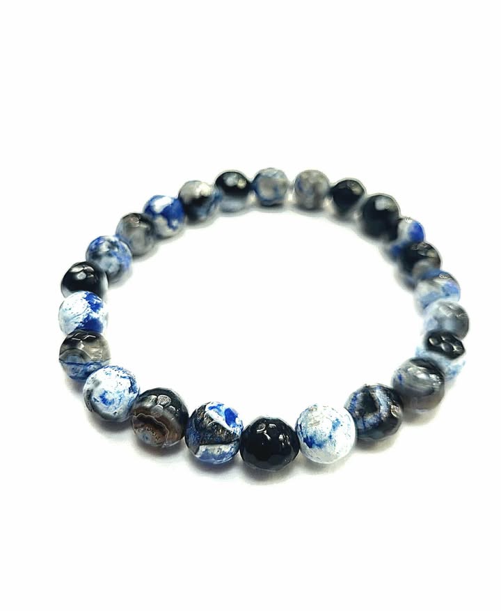 Bracelet - Agate de feu - noir-bleu-blanc - pierre fine - Rouge Bijoux