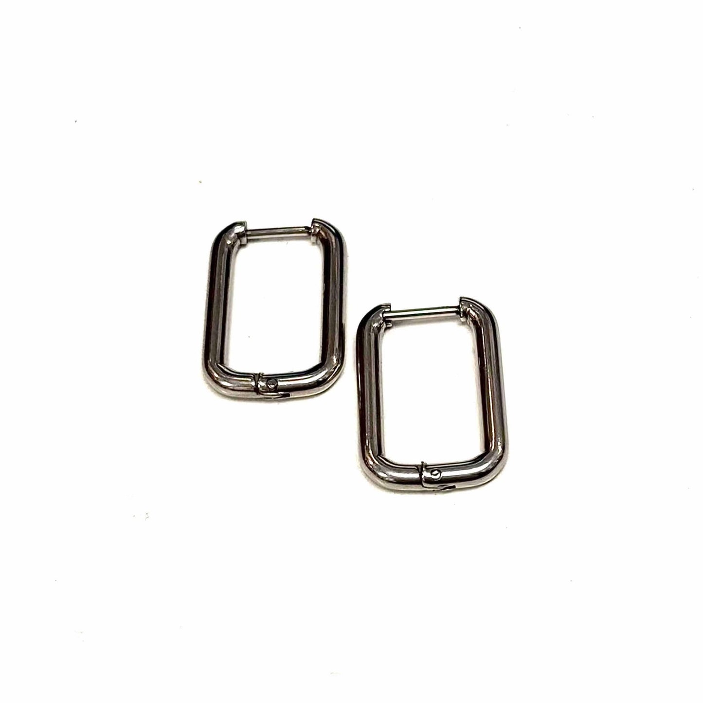 Earrings - rectangular rings with rounded corners - Red Stainless Steel