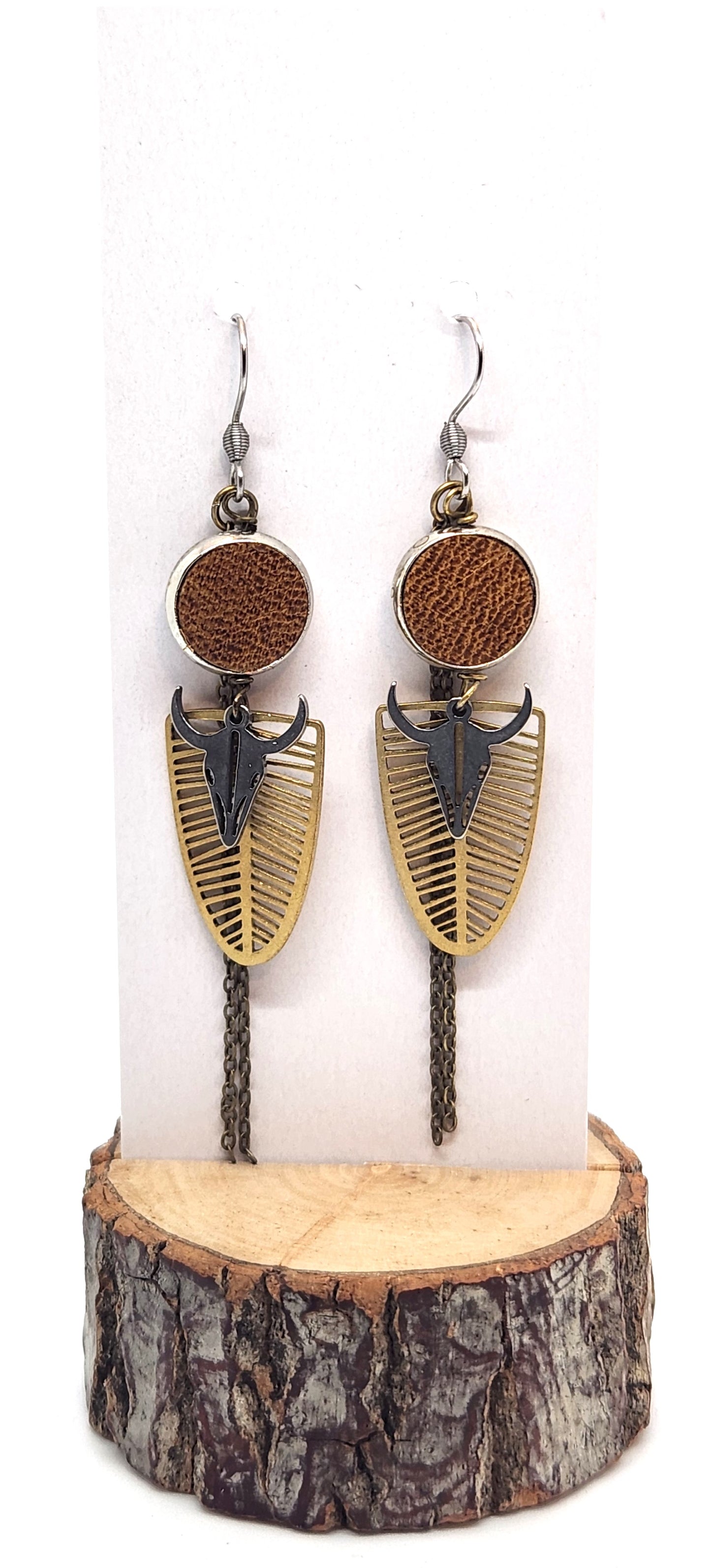 Boucles d'oreilles - St-Tite - Cuir Brun - Création Fish