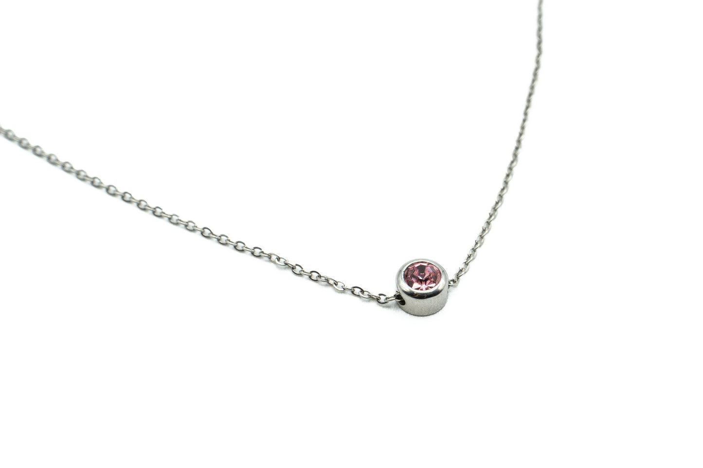 Necklace - Pale Pink - Silver - Red Stainless Steel