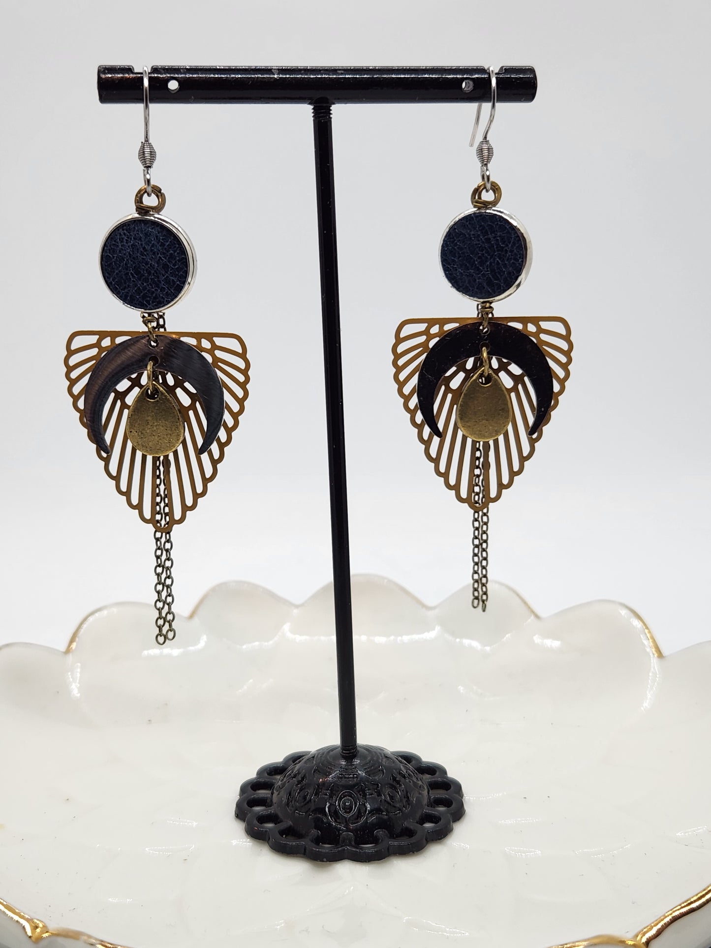 Earrings - Wings - Green - leather - Fish Creation