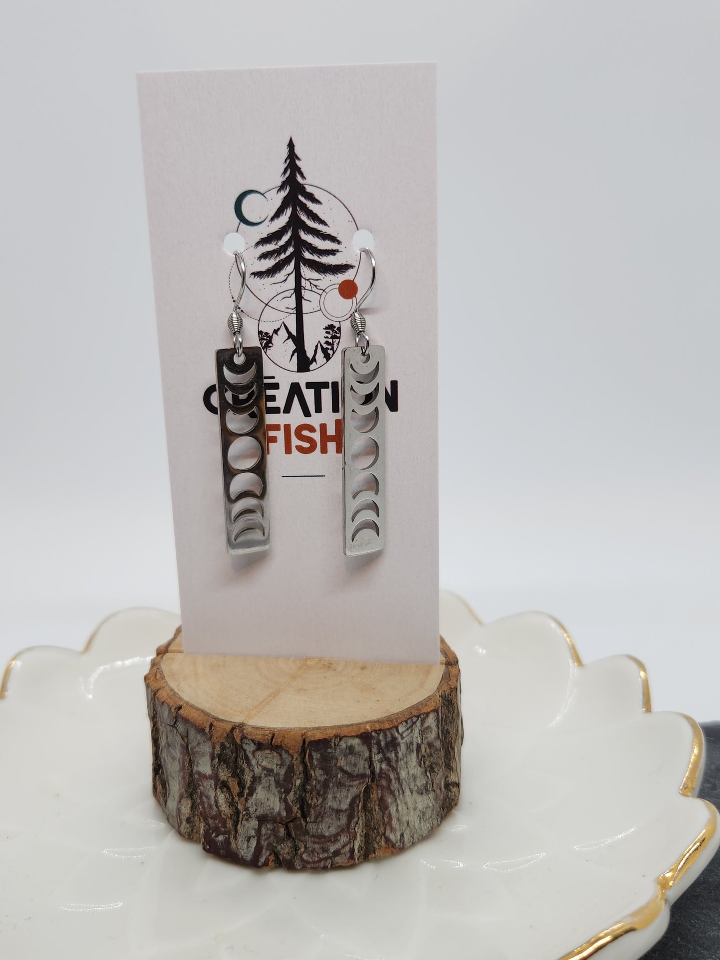 Earrings - Vertical - lunar cycle - stainless steel Fish Creation