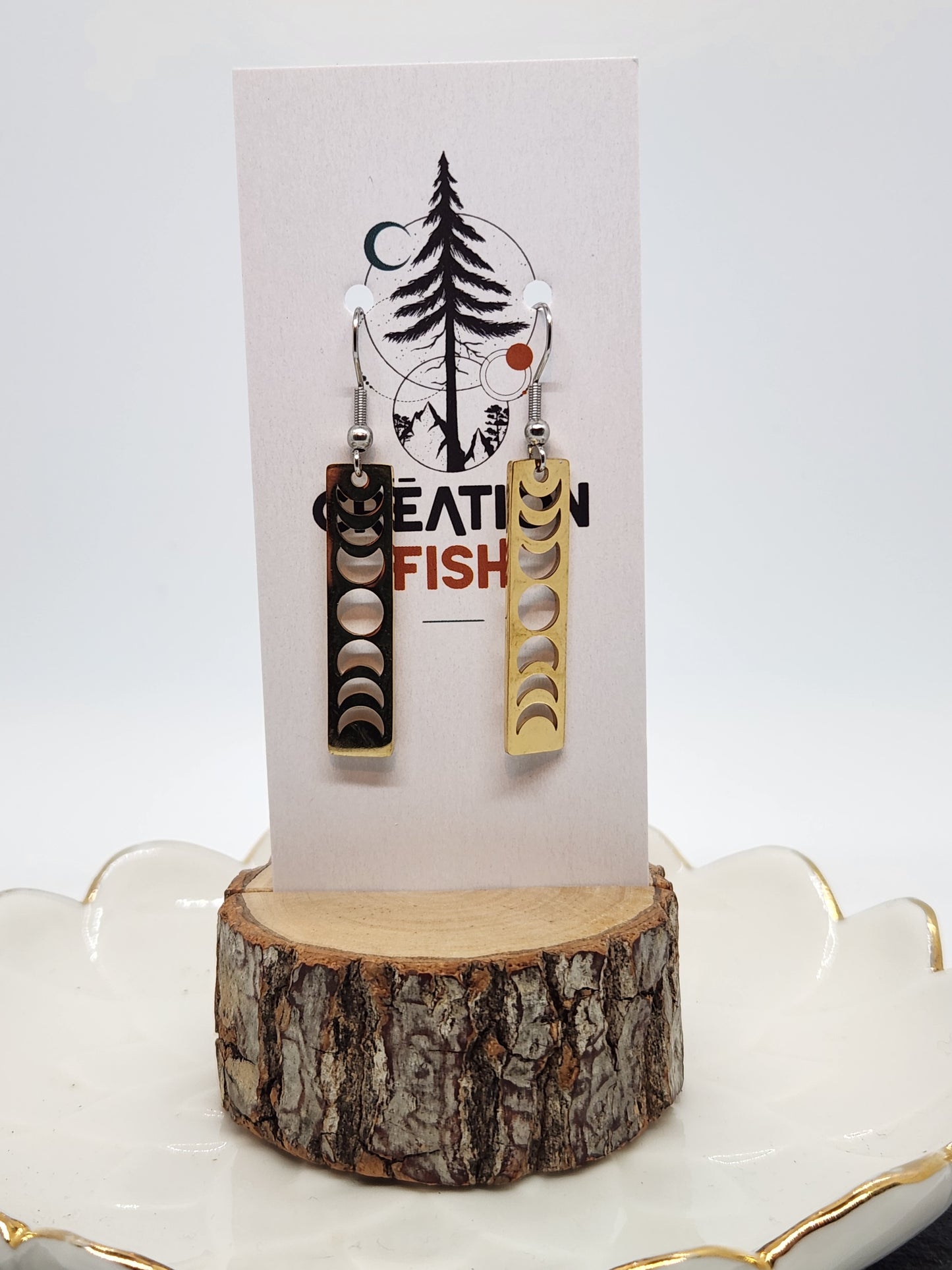 Earrings - Vertical - lunar cycle - gold stainless steel - Fish Creation