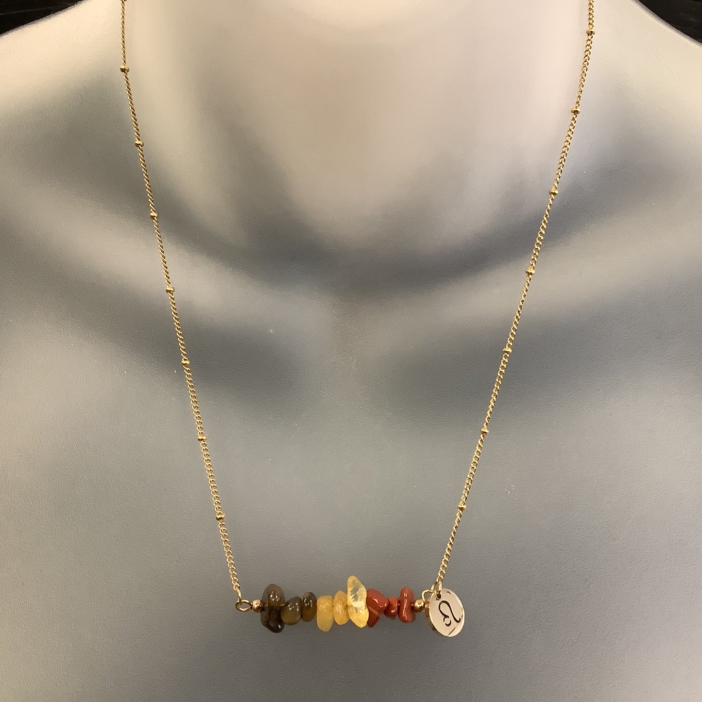 Zodiac Necklace with Leo Stones - Red Stainless Steel