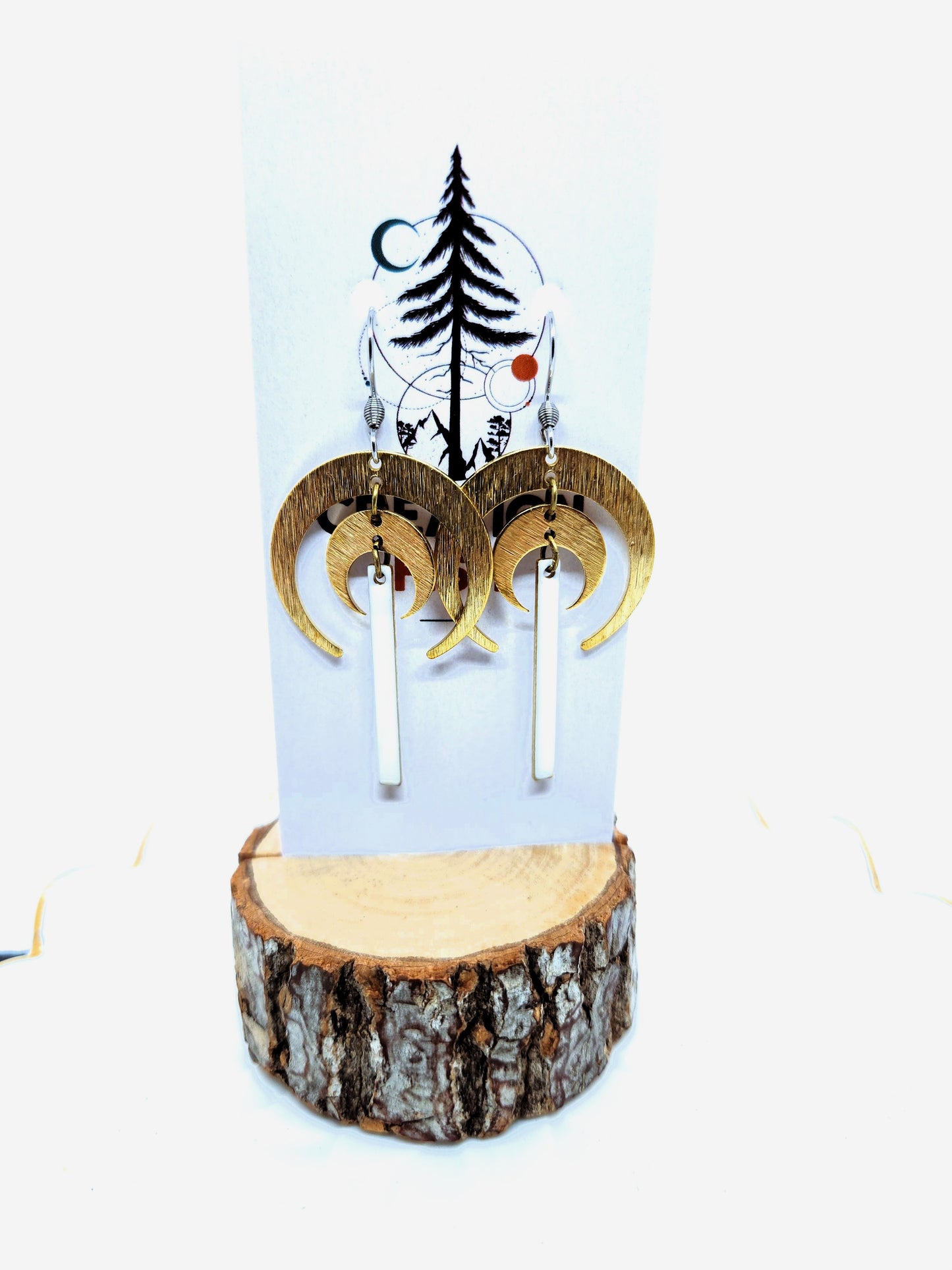 Earrings - Double Moon - White - Fish Creation