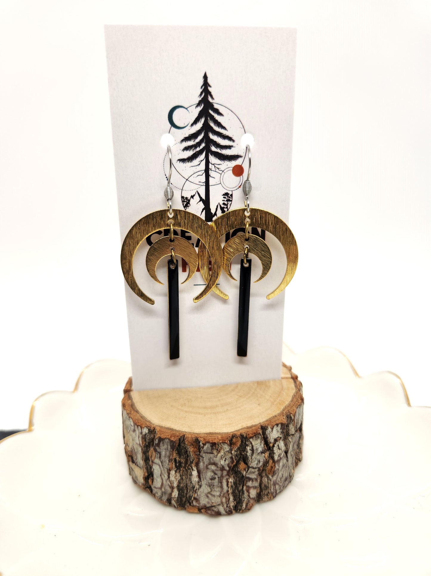 Boucles d'oreilles - Double Lune - Noire - Création Fish