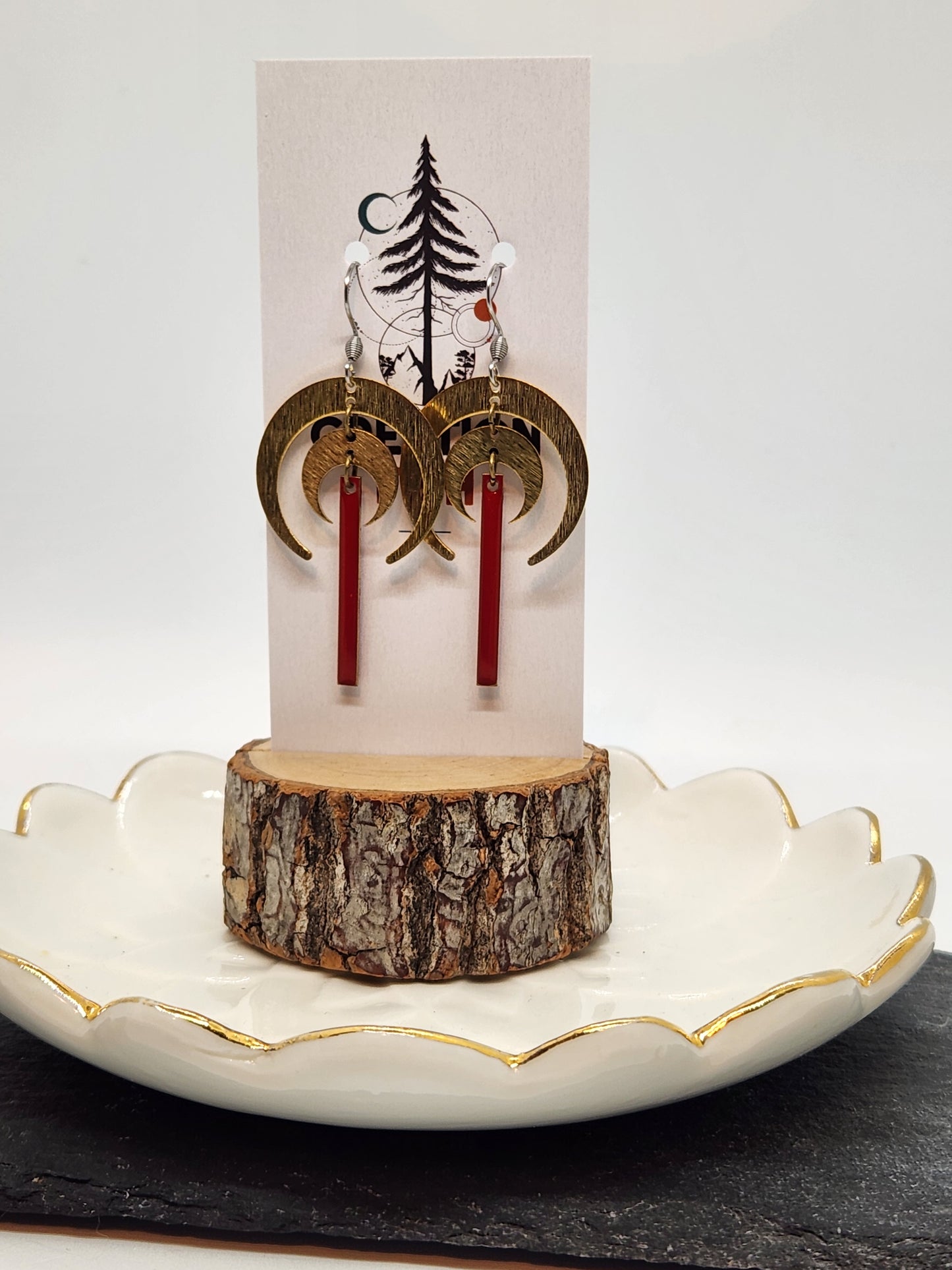 Boucles d'oreilles - Double Lune - Rouge - Création Fish