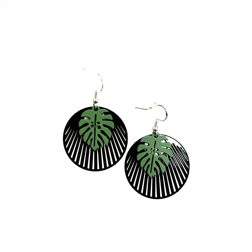 Boucles d'oreilles-Monstera vert-Création Fish