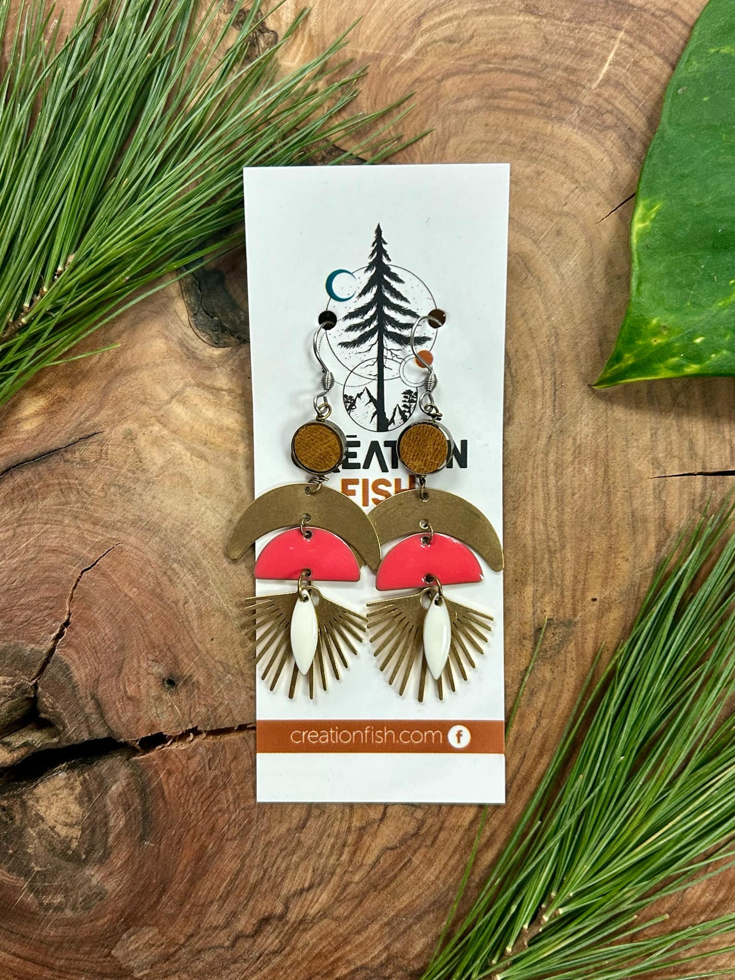 Earrings - Pink and white moon - Fish creation