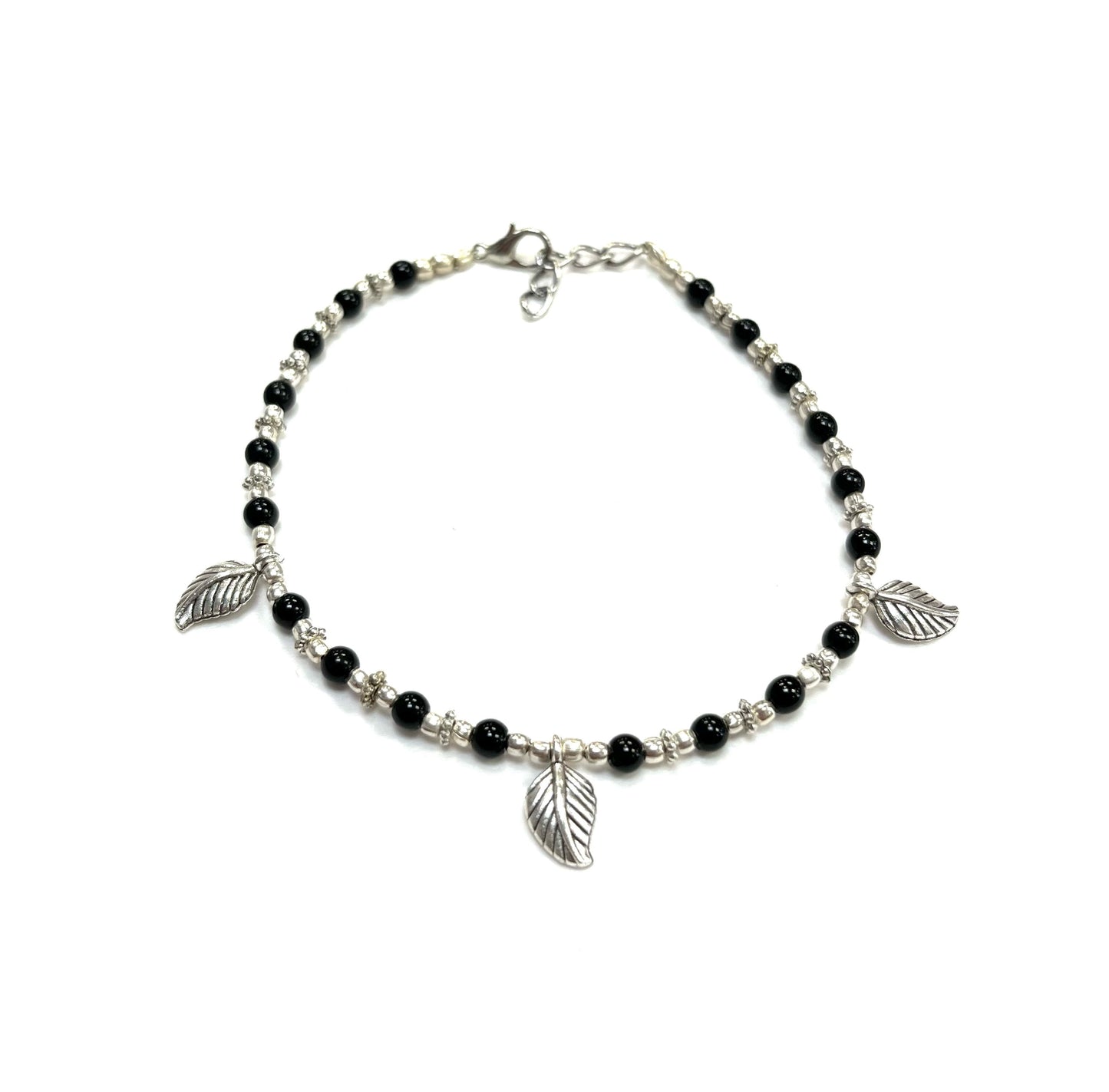 Bracelet de cheville RI37 - Feuille d'argent onyx - Rouge Import