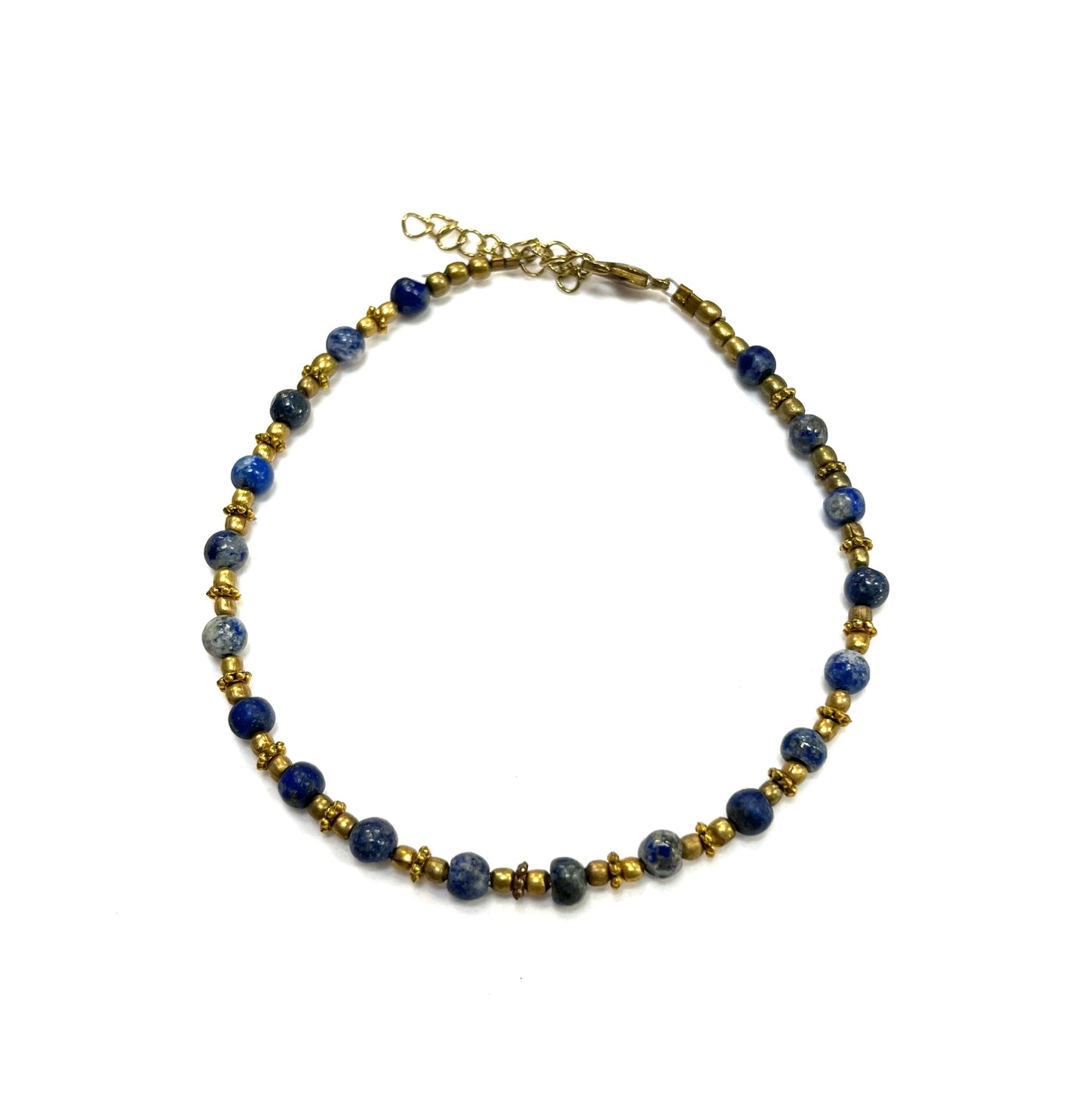 Bracelet de cheville RI45 - Lapis-lazuli or - Rouge Import