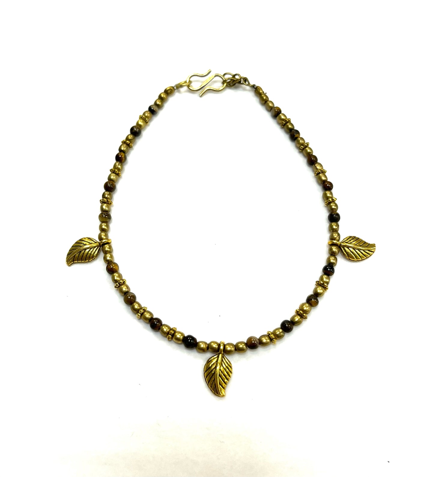 Bracelet de cheville RI47 - Oeil-de-tigre et feuilles - Rouge Import