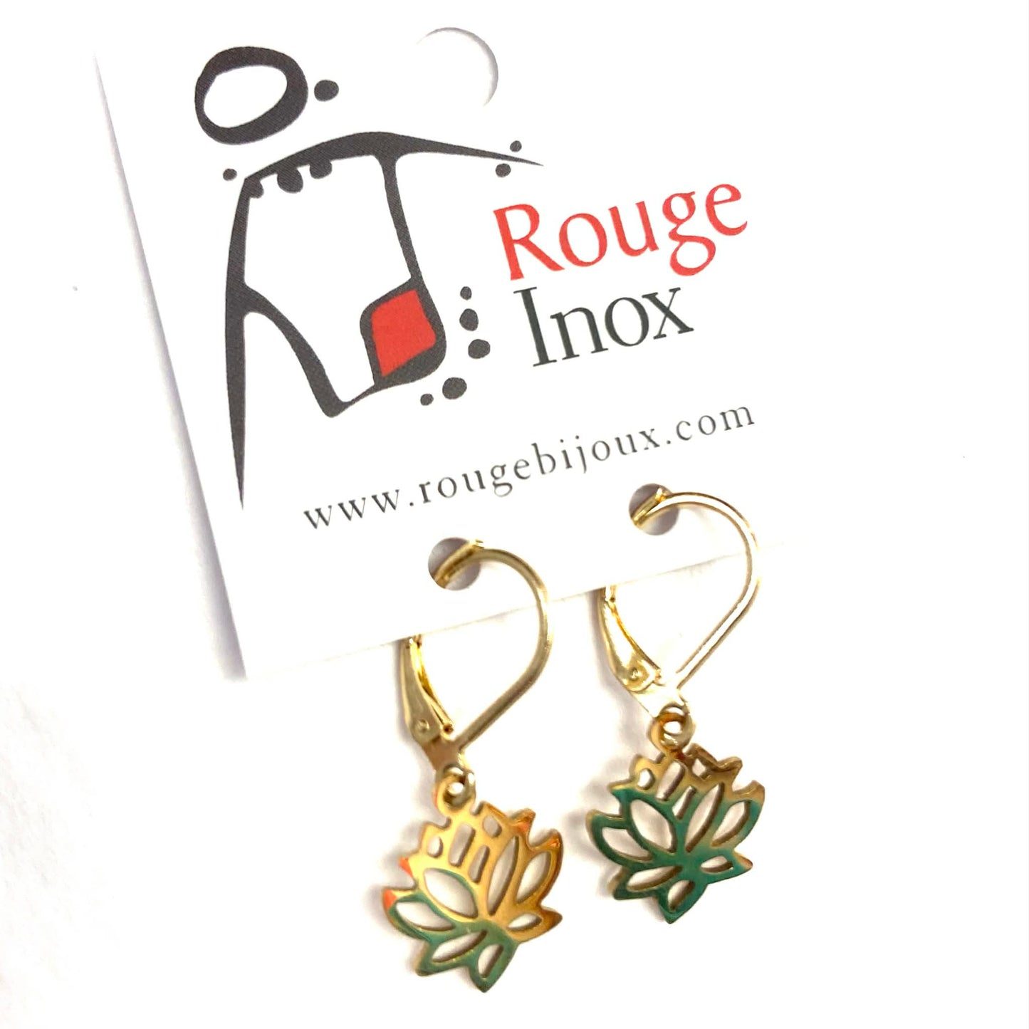 Boucles d'oreilles Lotus - Or - Rouge Inox