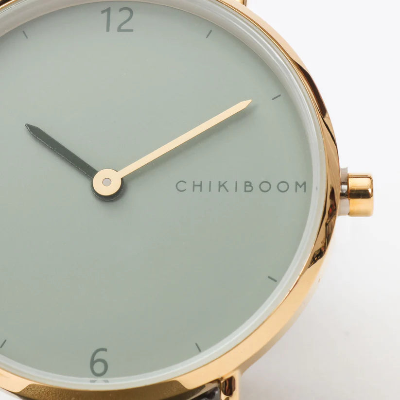 Montre vert texturé - sauge et or