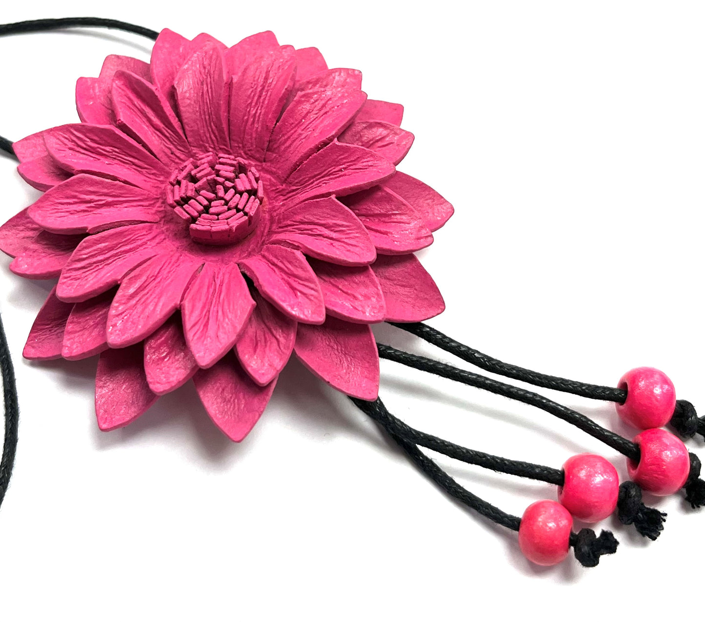 Collier Fleur de cuir RI53- Tournesol rose - Rouge Import