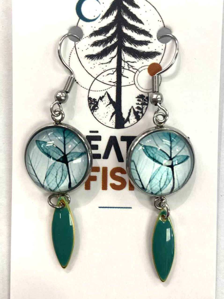 Boucles d'oreilles - Feuilles turquoises - Création Fish