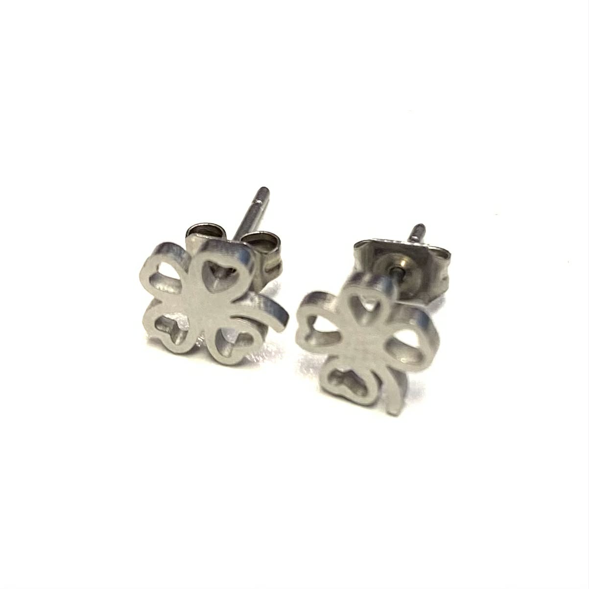 Boucles d'oreilles- Trèfle argent - Rouge Inox