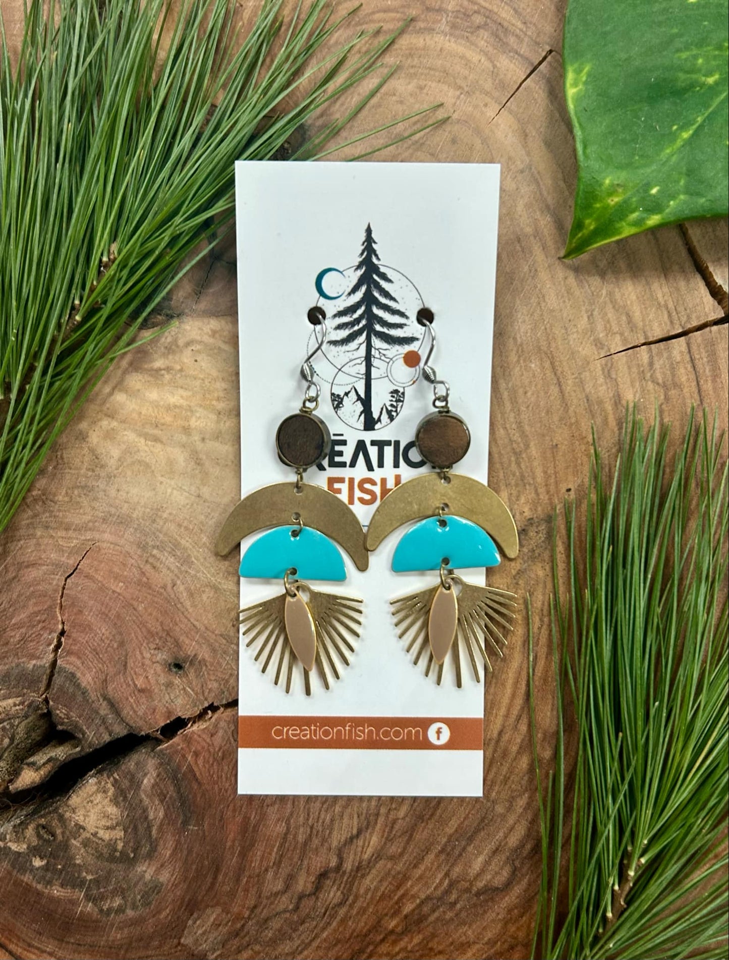 Earrings - Turquoise and brown moon - Fish Creation