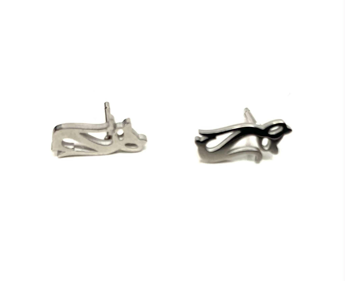 Boucle d'oreille chat argent - Rouge inox