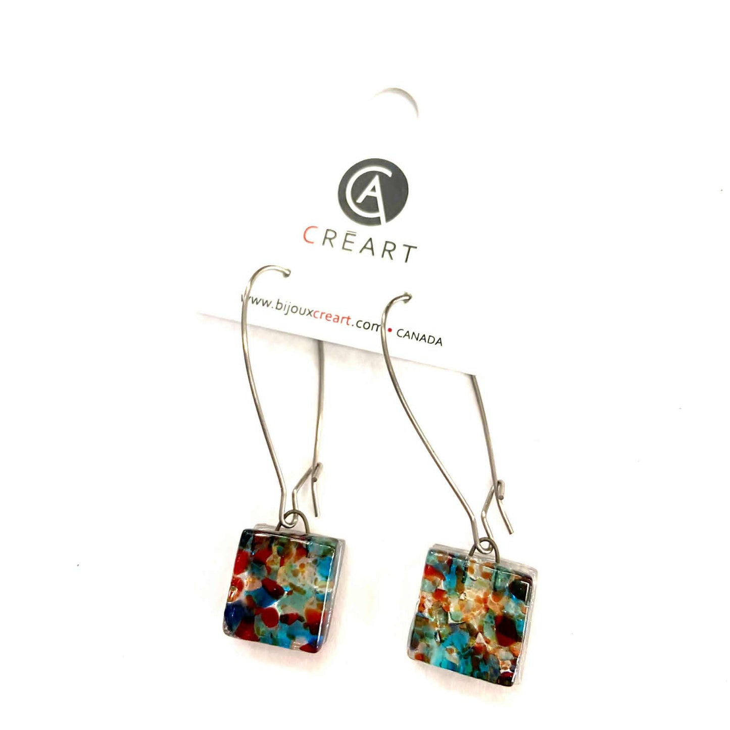 Boucles d'oreilles carrées Motifs sur long crochet - Créart