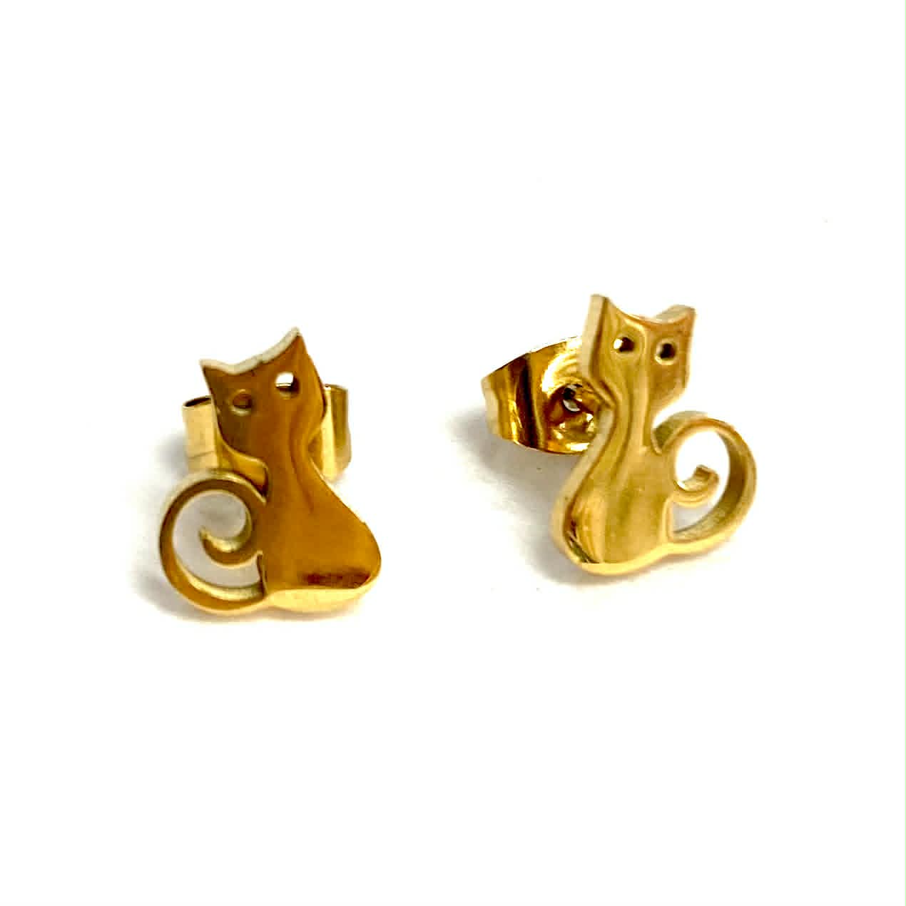 Boucles d'oreilles - Chat surpris - Or - Rouge Inox