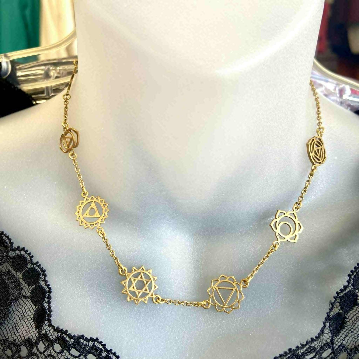 Collier Chakra - Or - Rouge Import