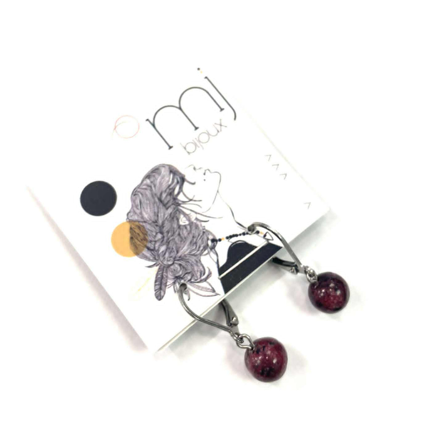 Boucles d'oreilles - Bille en pierre - Fushia - MJ Bijoux